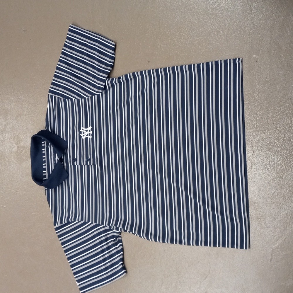 MAJESTIC COOL BASE, NY YANKEES, BLUE,GRAY,AND WHITE STRIPPED, SHORT SLEEVE POLO